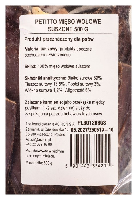 PETITTO Mięso wołowe suszone przysmak dla psa 500g PETITTO Mięso wołowe suszone przysmak dla psa 500g