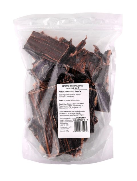 PETITTO Mięso wołowe suszone przysmak dla psa 500g PETITTO Mięso wołowe suszone przysmak dla psa 500g