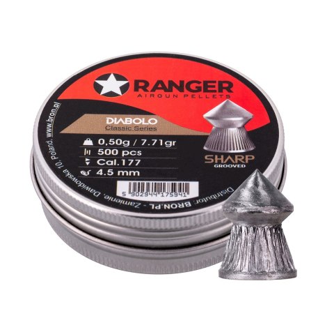 Śrut 4,5 mm RANGER Diabolo Classic Sharp Grooved szpic molet. 500 szt. 0,50 g Śrut 4,5 mm RANGER Diabolo Classic Sharp Grooved szpic molet. 500 szt. 0,50 g