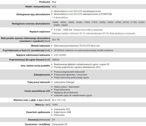XTAR ŁADOWARKA DO AKUMULATORÓW CYLINDRYCZNYCH LI-ION VC2 XTAR ŁADOWARKA DO AKUMULATORÓW CYLINDRYCZNYCH LI-ION VC2