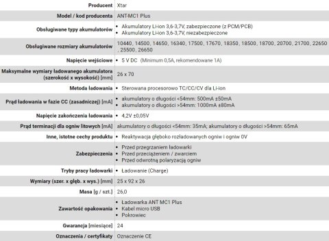 XTAR SZYBKA ŁADOWARKA DO AKUMULATORÓW CYLINDRYCZNYCH LI-ION ANT MC1+ XTAR SZYBKA ŁADOWARKA DO AKUMULATORÓW CYLINDRYCZNYCH LI-ION ANT MC1+