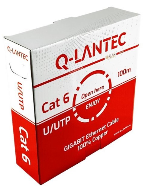 Q-LANTEC Kabel U/UTP kat.6, sieciowy, skrętka, PVC, Eca 4PR, 1Gb/s (10Gb/s do 55m), szary, 100m (KIU6PVC100Q) Q-LANTEC Kabel U/UTP kat.6, sieciowy, skrętka, PVC, Eca 4PR, 1Gb/s (10Gb/s do 55m), szary, 100m (KIU6PVC100Q)