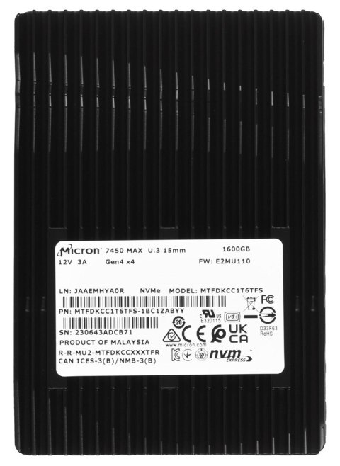 Dysk SSD Micron 7450 MAX 1.6TB U.3 (15mm) NVMe Gen4 MTFDKCC1T6TFS-1BC1ZABYYR (DWPD 3) Dysk SSD Micron 7450 MAX 1.6TB U.3 (15mm) NVMe Gen4 MTFDKCC1T6TFS-1BC1ZABYYR (DWPD 3)