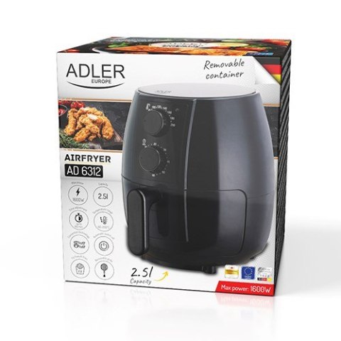 Frytkownica beztłuszczowa Airfryer Adler AD 6312 2,5 litra Czarna Frytkownica beztłuszczowa Airfryer Adler AD 6312 2,5 litra Czarna