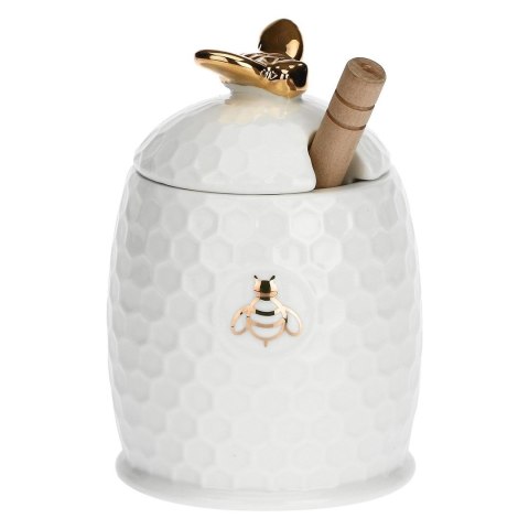 LA PORCELLANA BIANCA APEREGINA ORO Pojemnik na miód z łyżeczką 8 cm LA PORCELLANA BIANCA APEREGINA ORO Pojemnik na miód z łyżeczką 8 cm