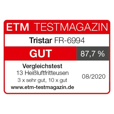 Tristar FR-6994 frytkownica Pojedyńczy 4,5 l Autonomiczny 1500 W Frytkownica na gorące powietrze Czarny, Srebrny Tristar FR-6994 frytkownica Pojedyńczy 4,5 l Autonomiczny 1500 W Frytkownica na gorące powietrze Czarny, Srebrny