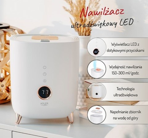 Adler AD 7972 nawilżacz powietrza ultradźwiękowy 4l Biały 23W Adler AD 7972 nawilżacz powietrza ultradźwiękowy 4l Biały 23W