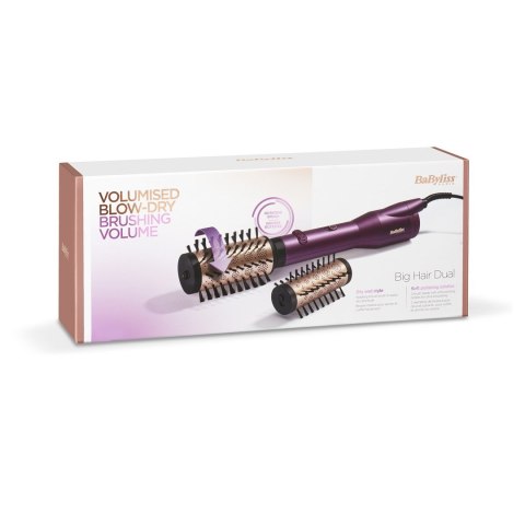 BaByliss Big Hair Dual Szczotka z gorącym powietrzem Ciepły Czarny, Złoto różowe, Fioletowy 650 W 2,5 m
