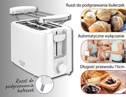 Adler AD 3223 toster 6 2 kaw. 750 W Biały Adler AD 3223 toster 6 2 kaw. 750 W Biały