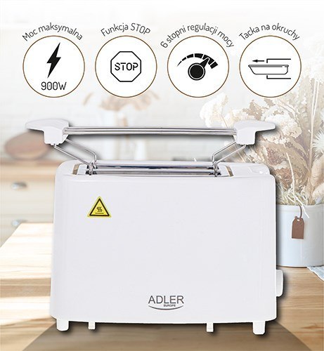 Adler AD 3223 toster 6 2 kaw. 750 W Biały Adler AD 3223 toster 6 2 kaw. 750 W Biały