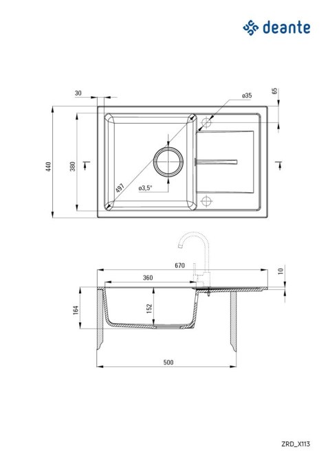 Deante Leda ZRD2113 zlewozmywak granitowy 67x44 cm Deante Leda ZRD2113 zlewozmywak granitowy 67x44 cm