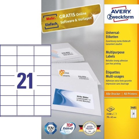 Avery 3481 samoprzylepne etykiety Prostokąt Na stałe Biały 2100 szt. Avery 3481 samoprzylepne etykiety Prostokąt Na stałe Biały 2100 szt.