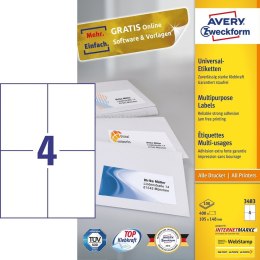 Avery 3483 samoprzylepne etykiety Prostokąt Na stałe Biały 400 szt.