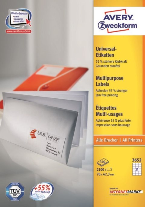 Avery 3652Z samoprzylepne etykiety Prostokąt Biały 2100 szt.