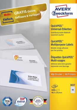 Avery 3657 samoprzylepne etykiety Prostokąt Na stałe Biały 4000 szt.