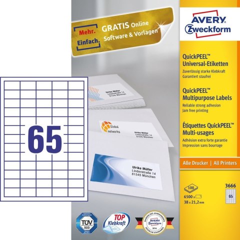 Avery 3666 samoprzylepne etykiety Prostokąt Na stałe Biały 6500 szt. Avery 3666 samoprzylepne etykiety Prostokąt Na stałe Biały 6500 szt.