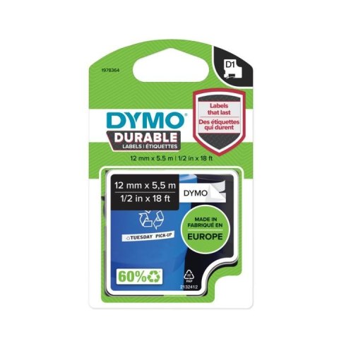DYMO D1 - Durable Etykiety -Czarno na białym - 12mm x 5.5m DYMO D1 - Durable Etykiety -Czarno na białym - 12mm x 5.5m