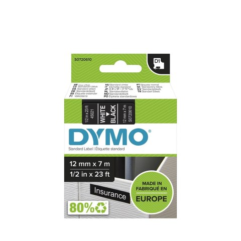 DYMO D1 - Standard Etykiety - Biały na czarnym - 12mm x 7m DYMO D1 - Standard Etykiety - Biały na czarnym - 12mm x 7m