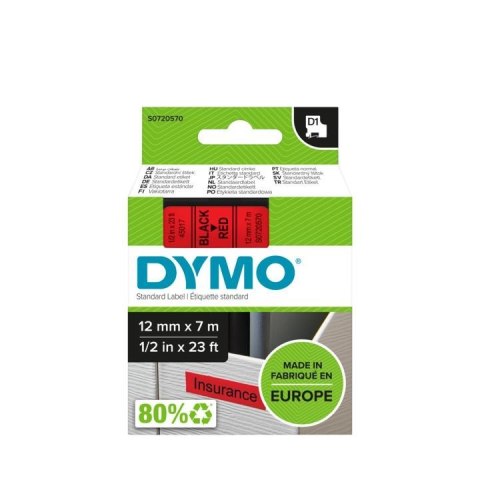 DYMO D1 - Standard Etykiety - Czarny na czerwonym - 12mm x 7m DYMO D1 - Standard Etykiety - Czarny na czerwonym - 12mm x 7m