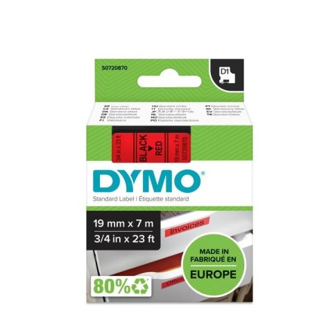 DYMO D1 - Standard Etykiety - Czarny na czerwonym - 19mm x 7m DYMO D1 - Standard Etykiety - Czarny na czerwonym - 19mm x 7m