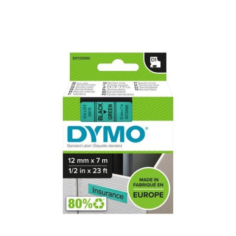 DYMO D1 - Standard Etykiety - Czarny na zielonym - 12mm x 7m DYMO D1 - Standard Etykiety - Czarny na zielonym - 12mm x 7m