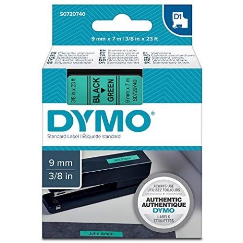 DYMO D1 - Standard Etykiety - Czarny na zielonym - 9mm x 7m DYMO D1 - Standard Etykiety - Czarny na zielonym - 9mm x 7m