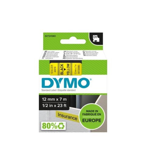 DYMO D1 - Standard Etykiety - Czarny na żółtym - 12mm x 7m DYMO D1 - Standard Etykiety - Czarny na żółtym - 12mm x 7m