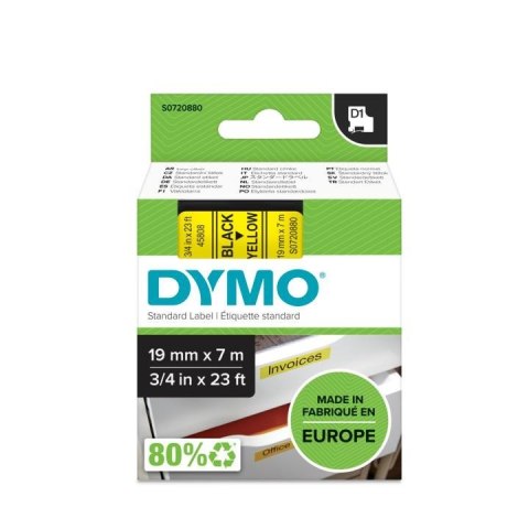 DYMO D1 - Standard Etykiety - Czarny na żółtym - 19mm x 7m DYMO D1 - Standard Etykiety - Czarny na żółtym - 19mm x 7m