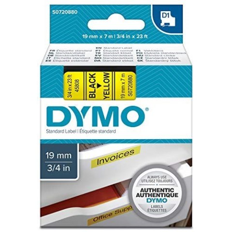 DYMO D1 - Standard Etykiety - Czarny na żółtym - 19mm x 7m DYMO D1 - Standard Etykiety - Czarny na żółtym - 19mm x 7m