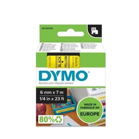 DYMO D1 - Standard Etykiety - Czarny na żółtym - 6mm x 7m DYMO D1 - Standard Etykiety - Czarny na żółtym - 6mm x 7m