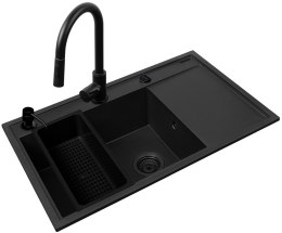 Zestaw - Zlewozmywak PYRAMIS CAMEA (79X50) 1B 1D L + Bateria IDEA BLACK EDITION - 070168402BE - Volcano