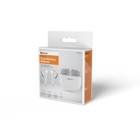 Denver TWE-48W Zestaw słuchawkowy True Wireless Stereo (TWS) Douszny Połączenia/muzyka Bluetooth Biały Denver TWE-48W Zestaw słuchawkowy True Wireless Stereo (TWS) Douszny Połączenia/muzyka Bluetooth Biały