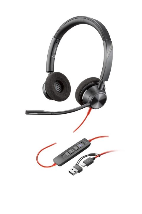 POLY Zestaw słuchawkowy Blackwire 3320 Stereo USB-C z certyfikatem Microsoft Teams + przejściówka USB-C/A POLY Zestaw słuchawkowy Blackwire 3320 Stereo USB-C z certyfikatem Microsoft Teams + przejściówka USB-C/A