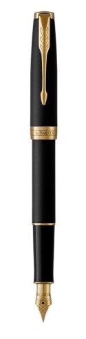 Pióro wieczne Parker Sonnet Matte Juodas Medium Nib Lacquer Gold Finish Trim Gift Boxed