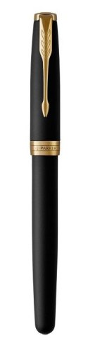 Pióro wieczne Parker Sonnet Matte Juodas Medium Nib Lacquer Gold Finish Trim Gift Boxed