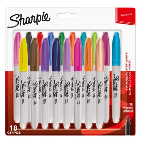Sharpie Fine marker 18 szt. Końcówka cienka Wielobarwny Sharpie Fine marker 18 szt. Końcówka cienka Wielobarwny
