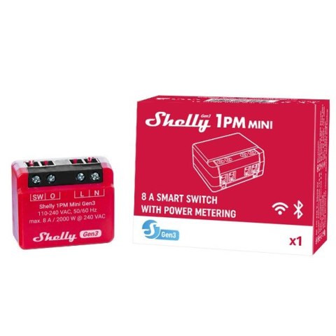 Shelly 1PM Mini Gen3 Mądry przełącznik 1P Czerwony Shelly 1PM Mini Gen3 Mądry przełącznik 1P Czerwony