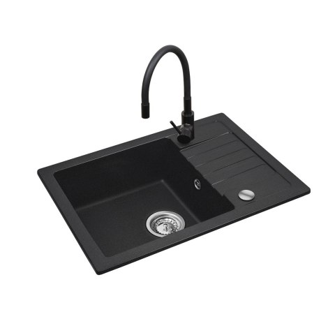 Czarny zestaw zlewozmywak z baterią giętką - zlew MAIDSINKS BALI (62x44) 1B1D czarny + bateria Flessi Black Edition czarna Czarny zestaw zlewozmywak z baterią giętką - zlew MAIDSINKS BALI (62x44) 1B1D czarny + bateria Flessi Black Edition czarna