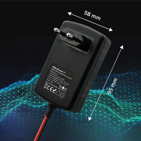 Qoltec 52426 Automatyczna ładowarka do akumulatora AGM GEL STD 6V/12V| 2A | Prostownik z funkcją naprawy i wyświetlaczem LED
