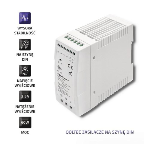 Zasilacz na szynę DIN Qoltec 50913 60W 24V 2.5A Biały Slim