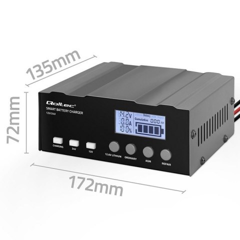 QOLTEC ŁADOWARKA 12V | 12.6V | 24V | PROSTOWNIK Z FUNKCJĄ NAPRAWY DO AGM GEL LIFEPO4 | LCD QOLTEC ŁADOWARKA 12V | 12.6V | 24V | PROSTOWNIK Z FUNKCJĄ NAPRAWY DO AGM GEL LIFEPO4 | LCD