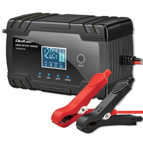 Qoltec 52490 Inteligentna mikroprocesorowa ładowarka 12V 8A | 24V 4A| Prostownik z funkcją naprawy do akumulatora AGM GEL | LCD Qoltec 52490 Inteligentna mikroprocesorowa ładowarka 12V 8A | 24V 4A| Prostownik z funkcją naprawy do akumulatora AGM GEL | LCD