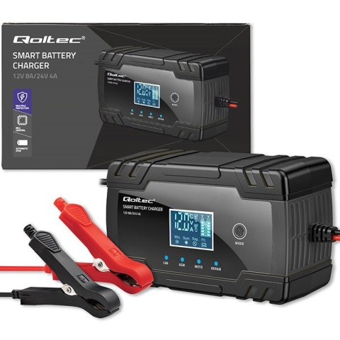 Qoltec 52490 Inteligentna mikroprocesorowa ładowarka 12V 8A | 24V 4A| Prostownik z funkcją naprawy do akumulatora AGM GEL | LCD Qoltec 52490 Inteligentna mikroprocesorowa ładowarka 12V 8A | 24V 4A| Prostownik z funkcją naprawy do akumulatora AGM GEL | LCD