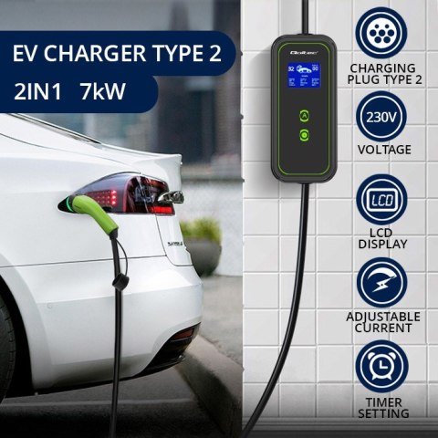 Qoltec Mobilna ładowarka do samochodów EV 2 w 1 typ2 | 7kW | 230V | CEE 5 PIN Qoltec Mobilna ładowarka do samochodów EV 2 w 1 typ2 | 7kW | 230V | CEE 5 PIN