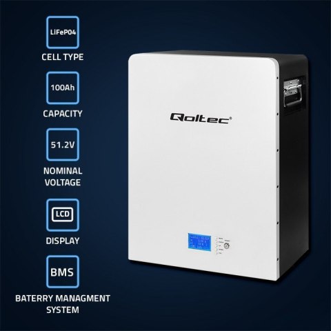 QOLTEC MAGAZYN ENERGII LIFEPO4 | 5.12KWH | 51.2V | 100AH | BMS | LCD QOLTEC MAGAZYN ENERGII LIFEPO4 | 5.12KWH | 51.2V | 100AH | BMS | LCD