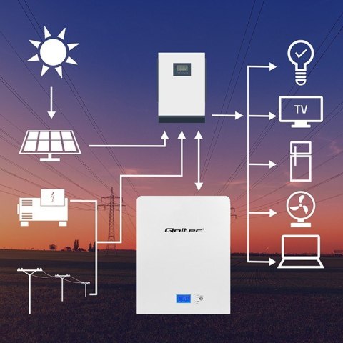 QOLTEC MAGAZYN ENERGII LIFEPO4 | 5.12KWH | 51.2V | 100AH | BMS | LCD QOLTEC MAGAZYN ENERGII LIFEPO4 | 5.12KWH | 51.2V | 100AH | BMS | LCD