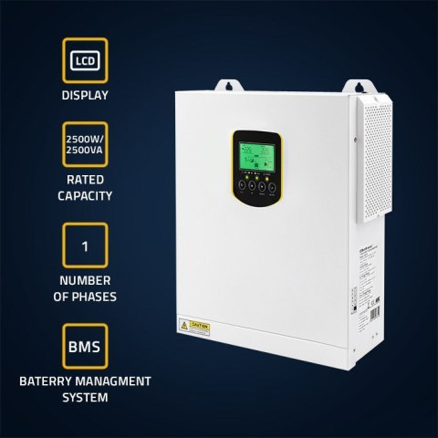 Qoltec Hybrydowy inwerter solarny Off-Grid 2.5kVA| 2.5kW | 100A | MPPT | LCD | BMS | Sinus Qoltec Hybrydowy inwerter solarny Off-Grid 2.5kVA| 2.5kW | 100A | MPPT | LCD | BMS | Sinus