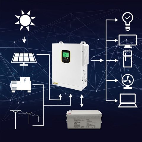 Qoltec Hybrydowy inwerter solarny Off-Grid 2.5kVA| 2.5kW | 100A | MPPT | LCD | BMS | Sinus Qoltec Hybrydowy inwerter solarny Off-Grid 2.5kVA| 2.5kW | 100A | MPPT | LCD | BMS | Sinus