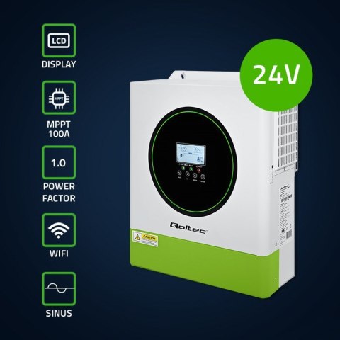 Qoltec Hybrydowy inwerter solarny Off-Grid 3500W | 100A | 24V | MPPT | BMS | opcja Wi-fi | Sinus | Power factor 1.0 Qoltec Hybrydowy inwerter solarny Off-Grid 3500W | 100A | 24V | MPPT | BMS | opcja Wi-fi | Sinus | Power factor 1.0