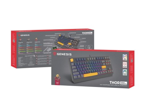 GENESIS THOR 230 TKL klawiatura Gaming USB + RF Wireless + Bluetooth QWERTY Czarny, Niebieski, Szary, Pomarańczowy GENESIS THOR 230 TKL klawiatura Gaming USB + RF Wireless + Bluetooth QWERTY Czarny, Niebieski, Szary, Pomarańczowy